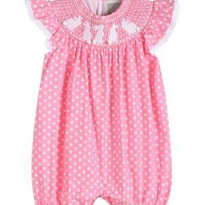 Lil Cactus Toddler Girl Pink Dot Easter Bunny Smocked 1 Piece Romper Size 2T New
